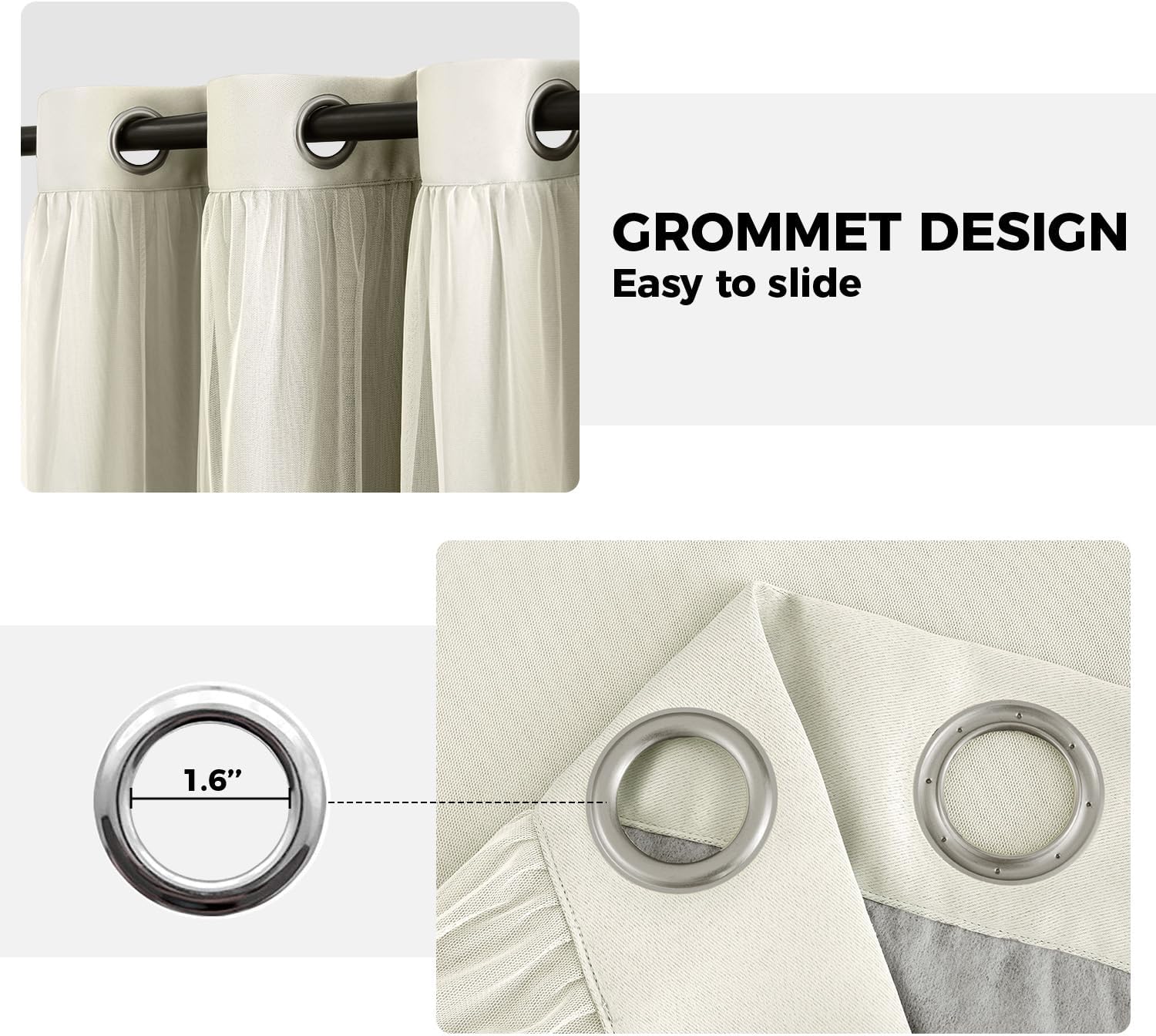 Thumbnail 6 de Swandream Ivory 100% Blackout Curtains, Double Layer, 52" x 84", 2 Panels