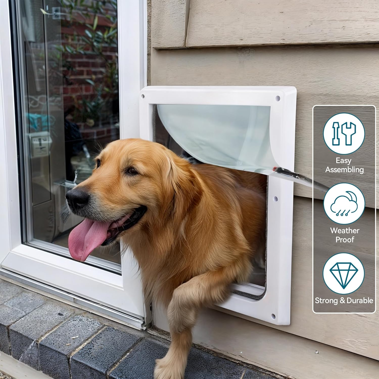 Detalle de PAWISE 2 Way Dog Door with Lockable Flap (39x45cm) – Flexible, Transparent Flap, Easy Installation