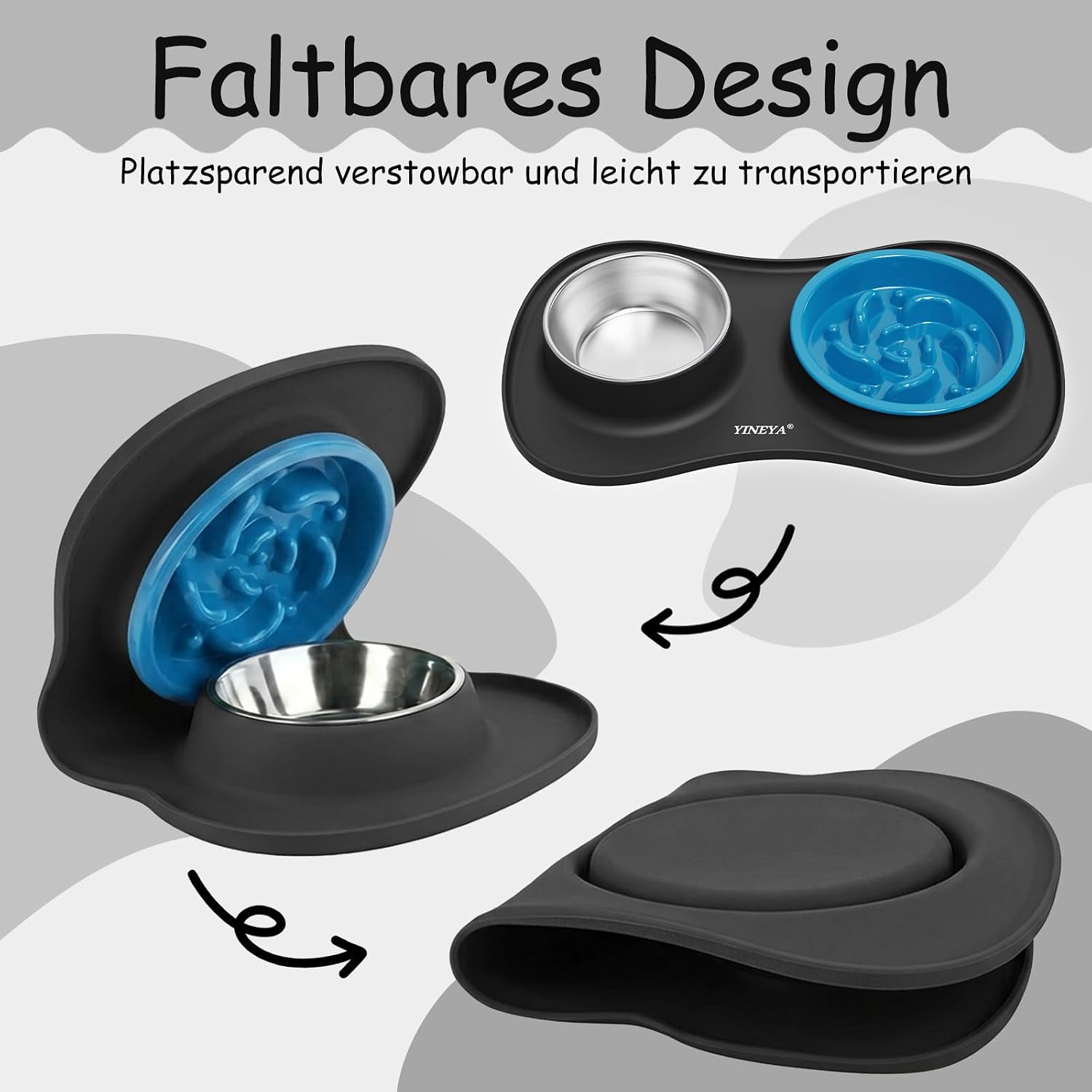 Detalle de YINEYA 3-in-1 Hundernapf-Set mit Anti-Schling-Napf, Edelstahlwassernapf und faltbarer Unterlage – Für alle Hunderassen und Katzen