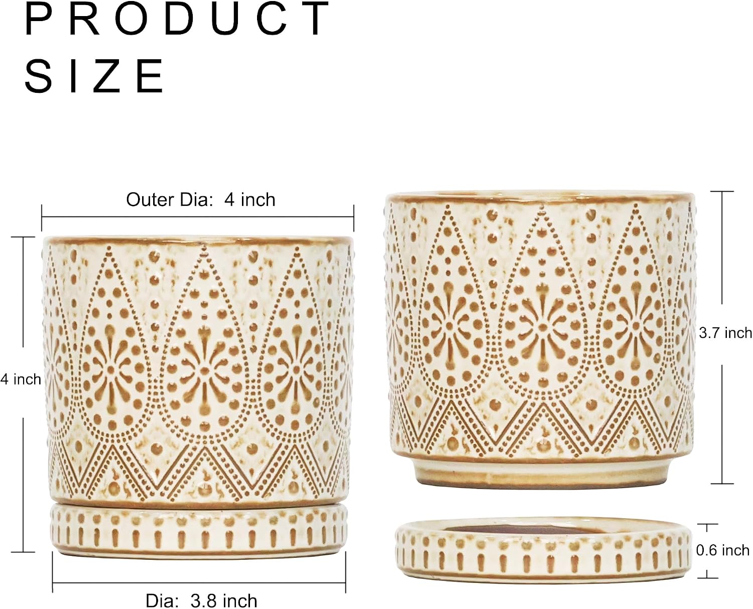 Detalle de Gepege 4-Inch Ceramic Succulent Pots, Set of 4 with Drainage Holes and Saucers
