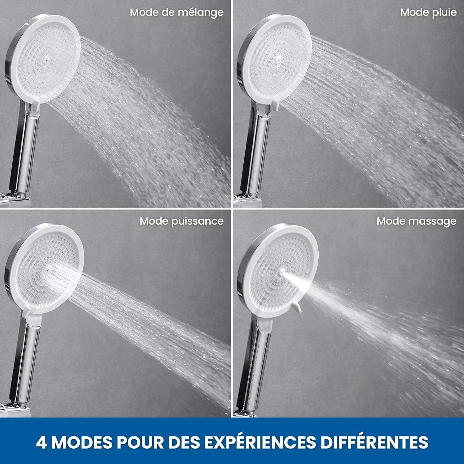 Thumbnail 4 de Auralum Barre de Douche avec Pommeau et Tuyau en Acier Inoxydable (70 cm / 150 cm) – Ensemble chromé