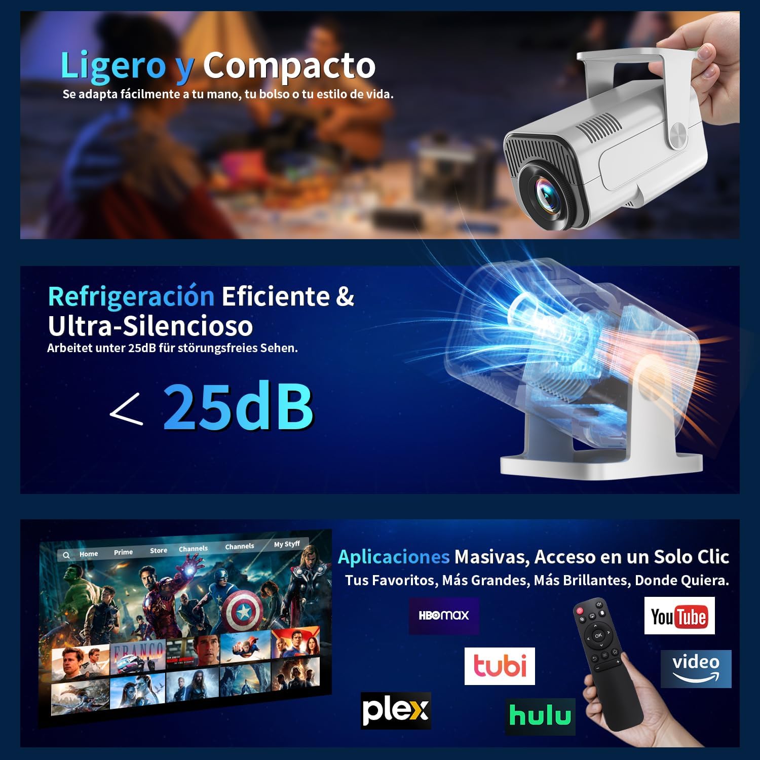 Thumbnail 2 de [App intégrée] Vidéoprojecteur 4K/1080P Upgrade 2026: WiFi 6, Bluetooth 5.2 et correction trapézoïdale