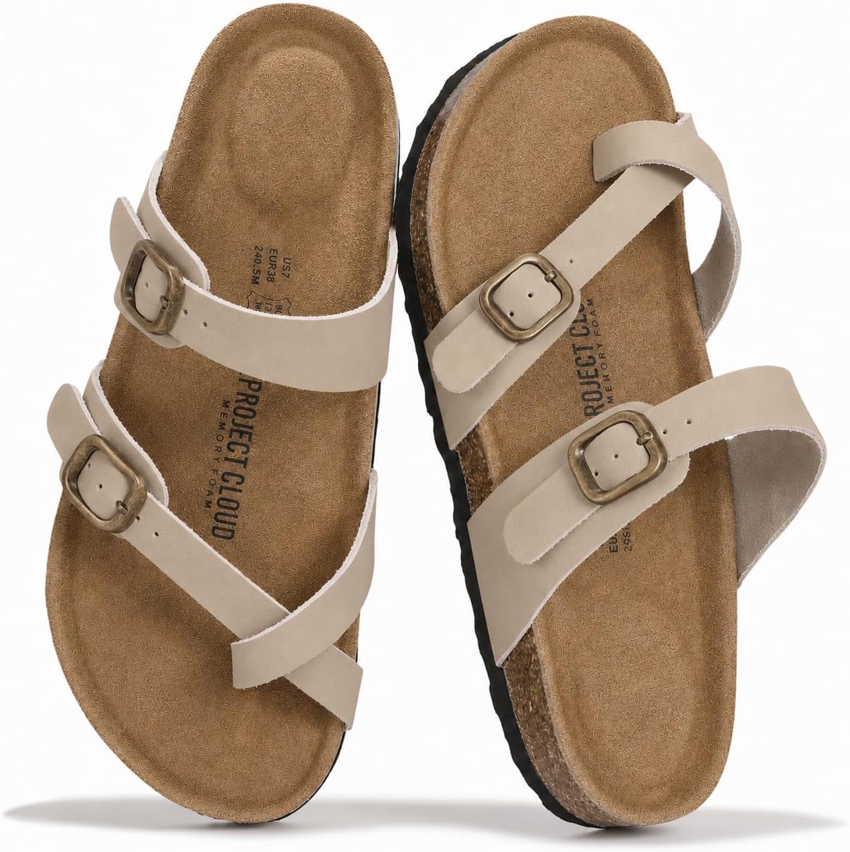 Detalle de Project Cloud 100% Genuine Leather Womens Sandals (Lightweight, Memory Foam Insole, Cork Footbed) by Lian