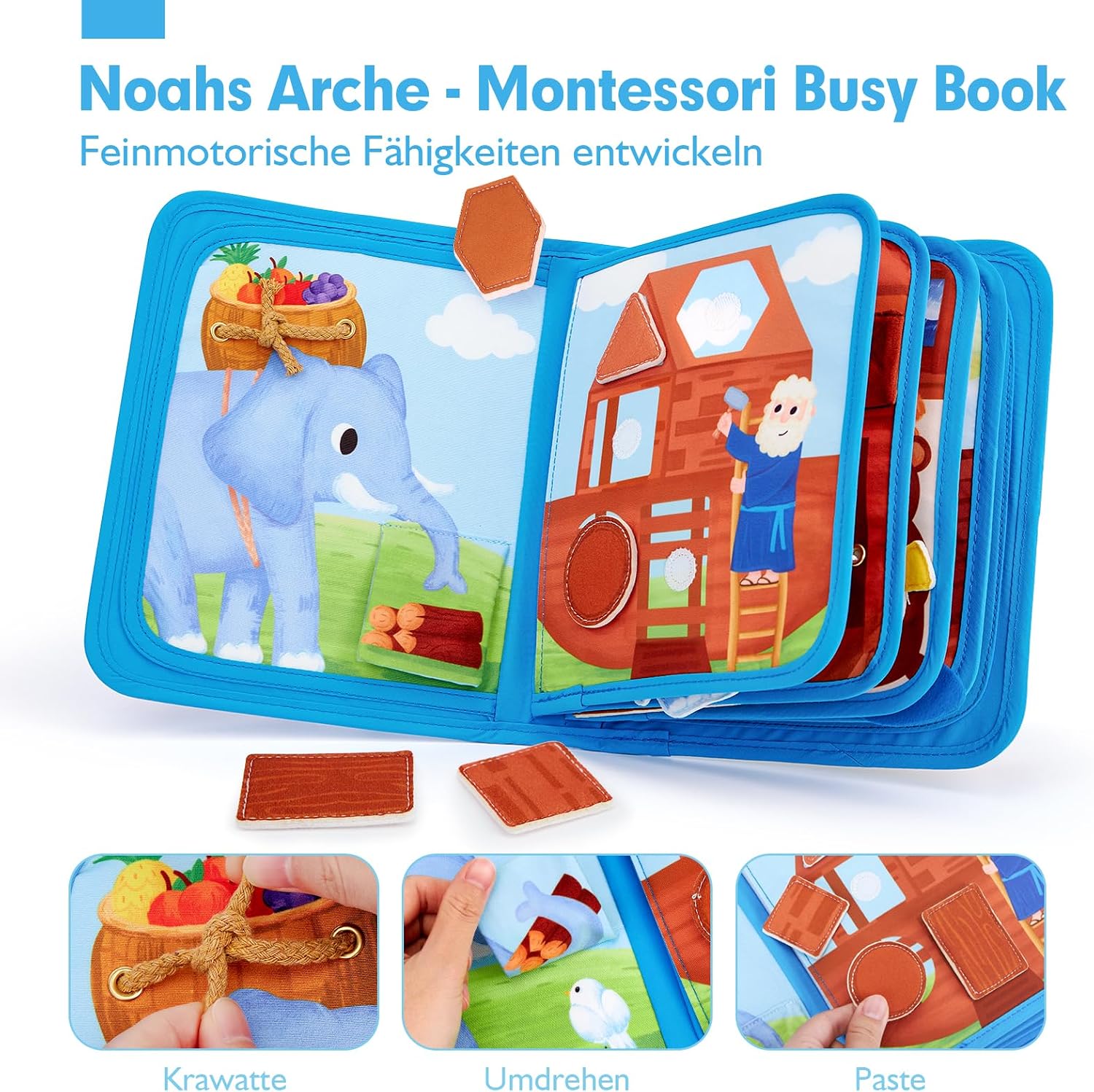 Thumbnail 3 de Hahaland Noahs Arche Busy Board ab 1 Jahr – Montessori Motorik-Filzbuch