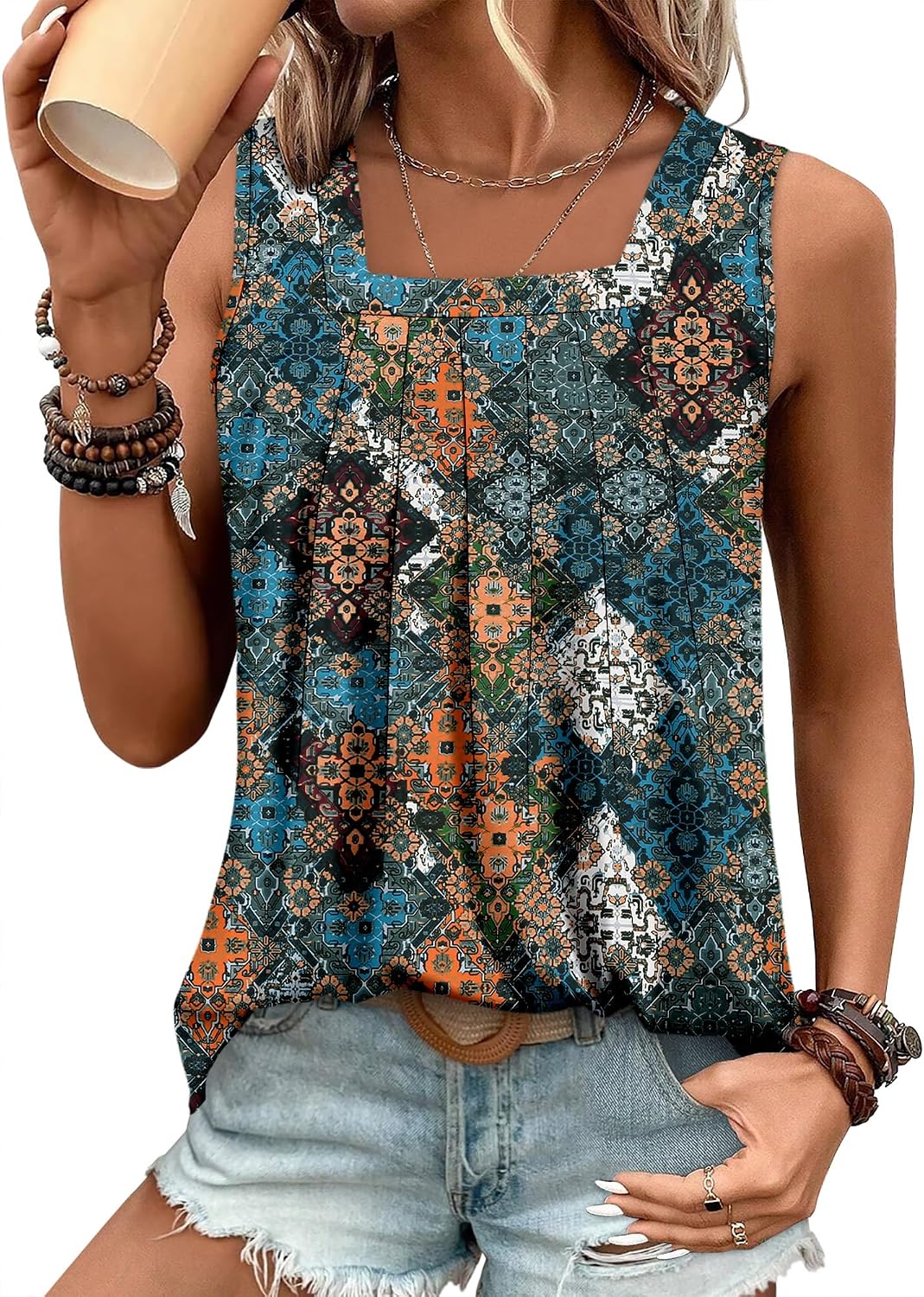 Thumbnail 6 de onlypuff Sleeveless Pleated Tunic Top, Square Neck, Sizes S–3XL