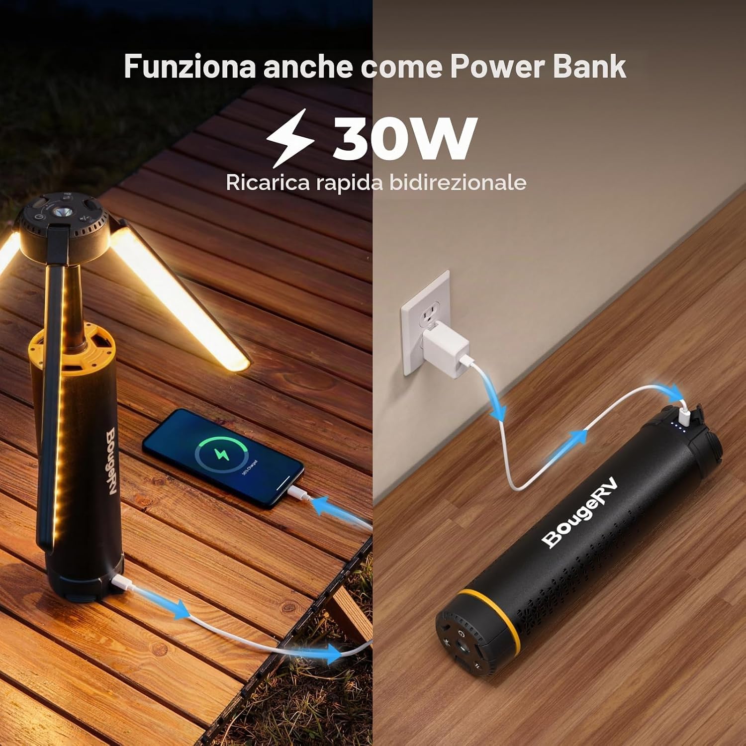 Thumbnail 5 de BougeRV T1: Lampada da campeggio ricaricabile 15600 mAh, 3000 lm, altezza e angolo regolabili