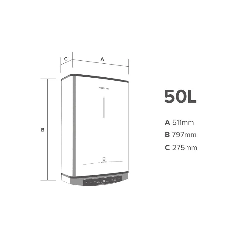 Detalle 2 de Ariston Velis Pro WiFi: termo eléctrico 50 L, diseño plano y conectividad para casa inteligente