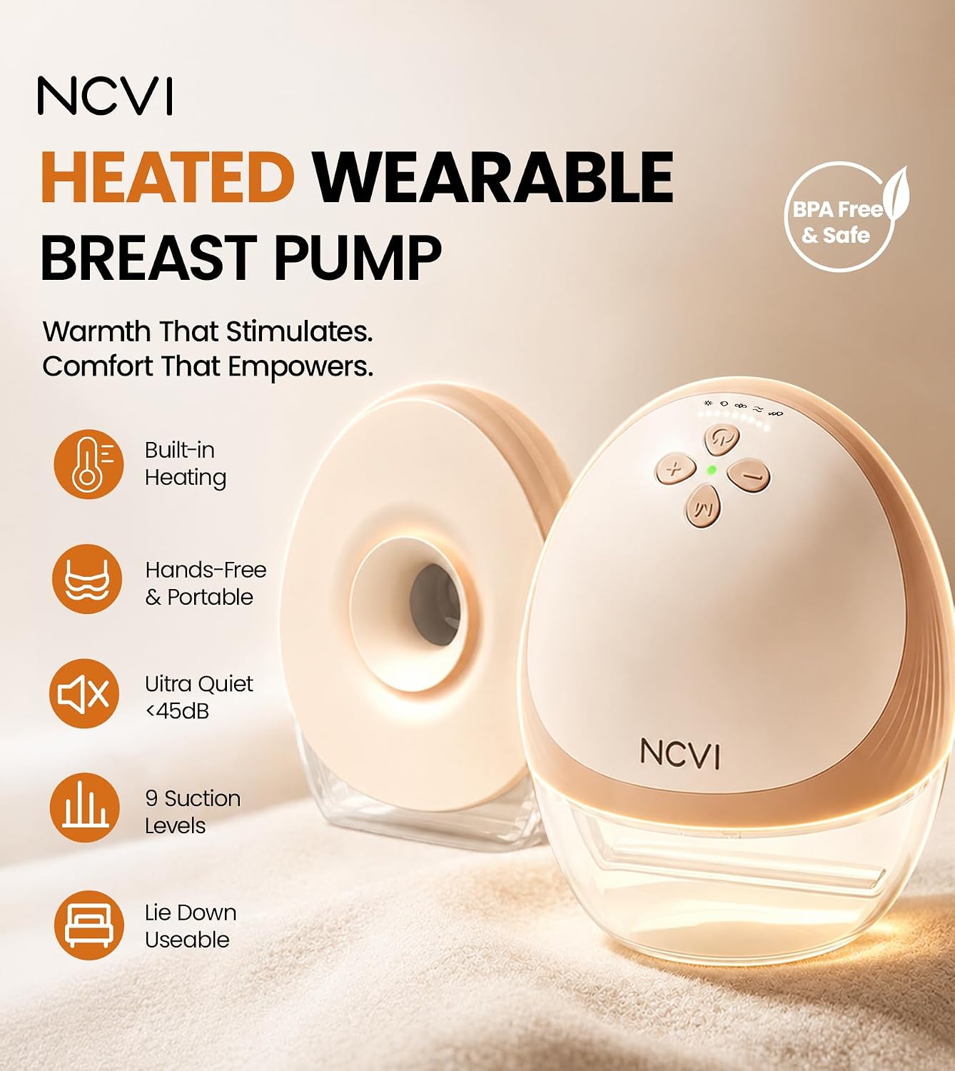 Detalle 2 de NCVI AM8161 Wearable Heated Breast Pump with 360° Heat and Adjustable Suction