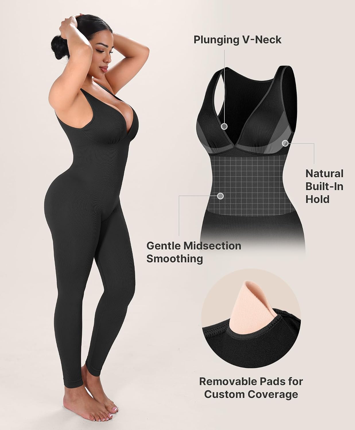 Detalle de SHAPELLX Women's Jumpsuit, Ribbed
