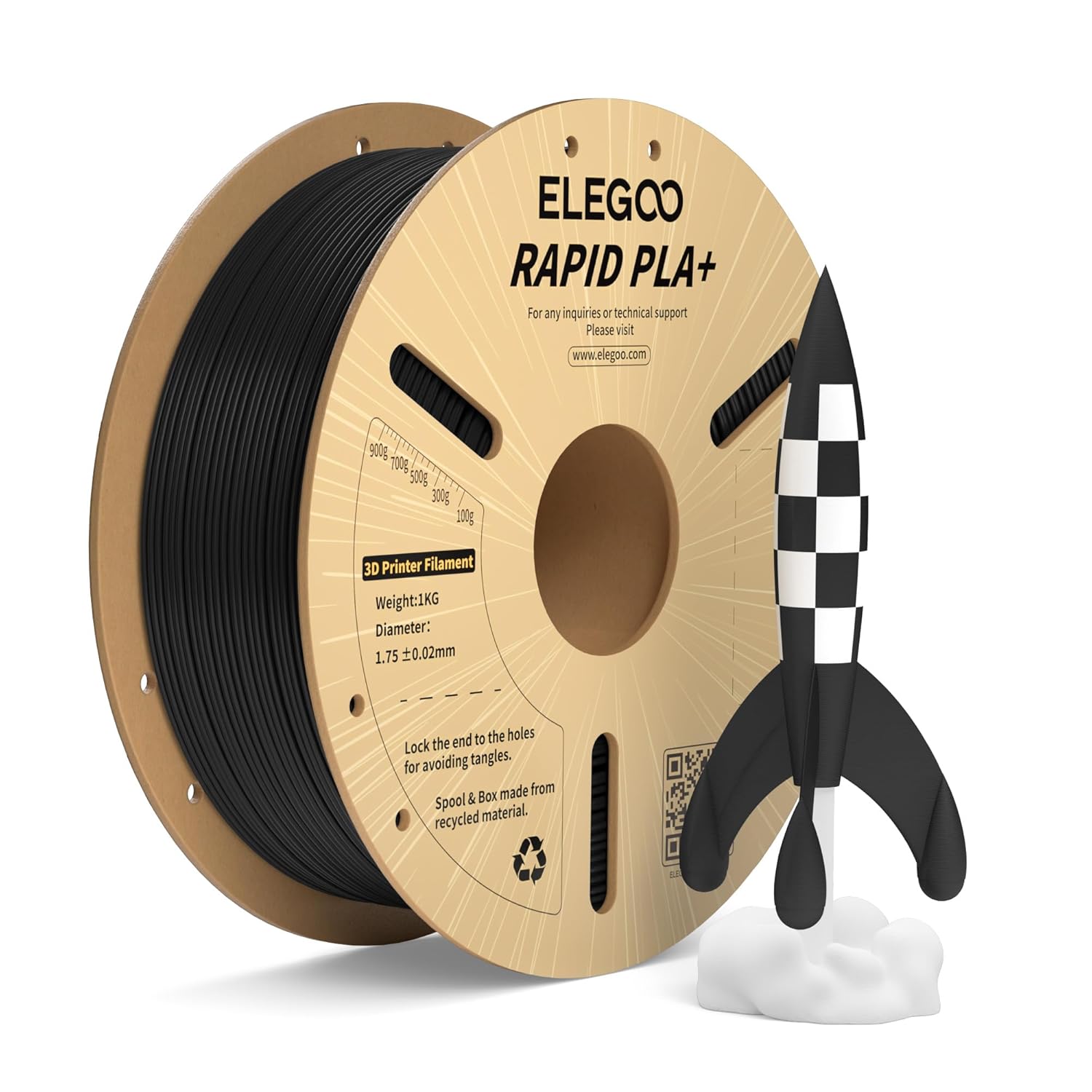 Detalle de ELEGOO High Speed PLA+ Filament 1.75mm Schwarz – 1 kg für schnelle, zuverlässige Drucke