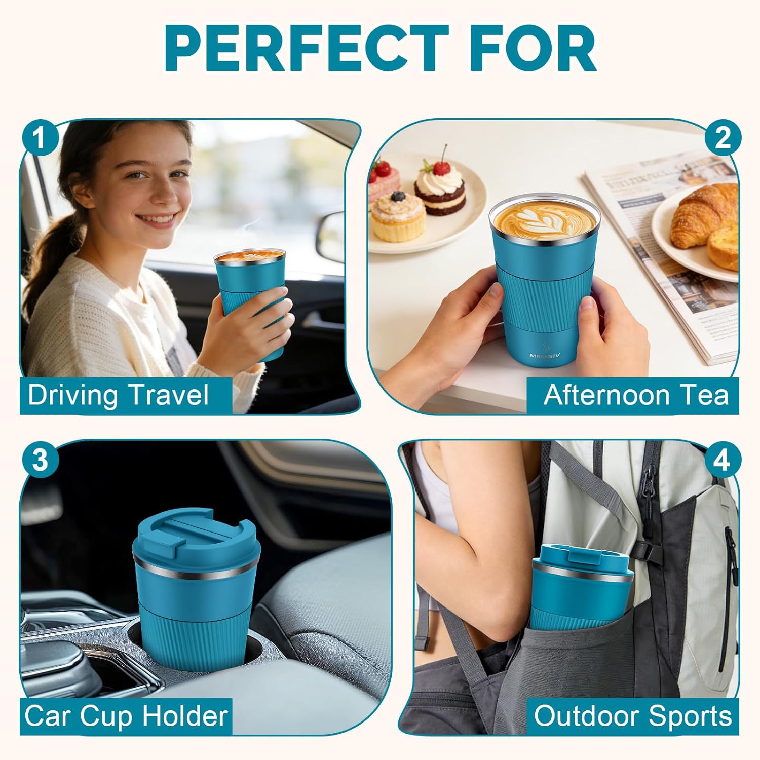 Thumbnail 6 de MOMSIV Thermobecher Isolierbecher 380 ml – rutschfester Vakuum-Travel Mug mit Deckel