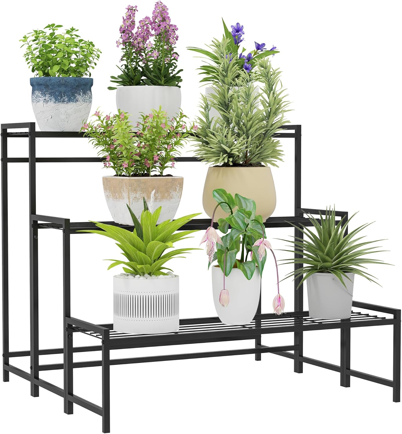 Detalle de Outsunny 3-Tier Metal Plant Stand: Modern Ladder Shelf for Indoor & Outdoor Display