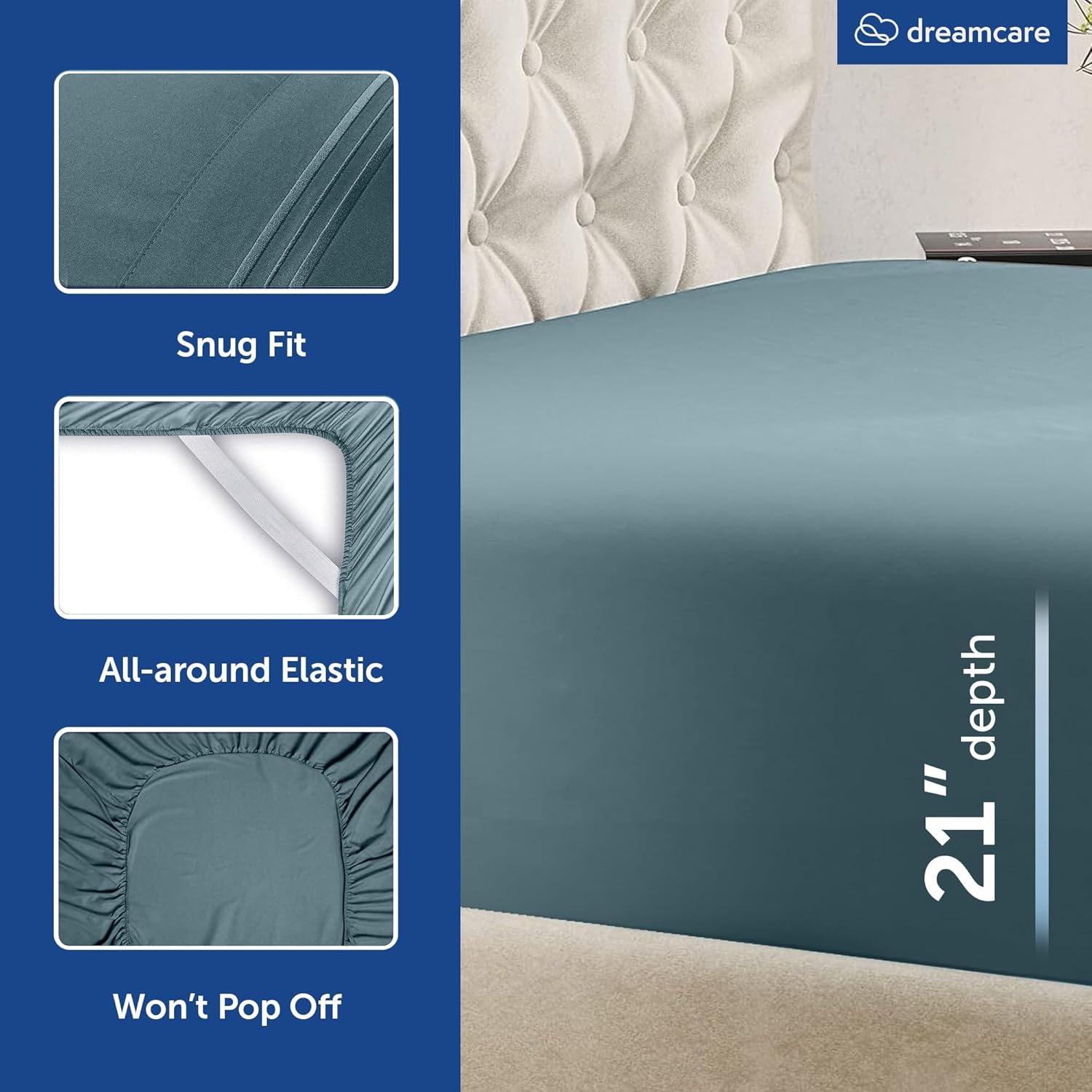 Thumbnail 5 de DREAMCARE King Size Sheets Set - 6 pcs with Extra Deep Pockets and Side Pockets