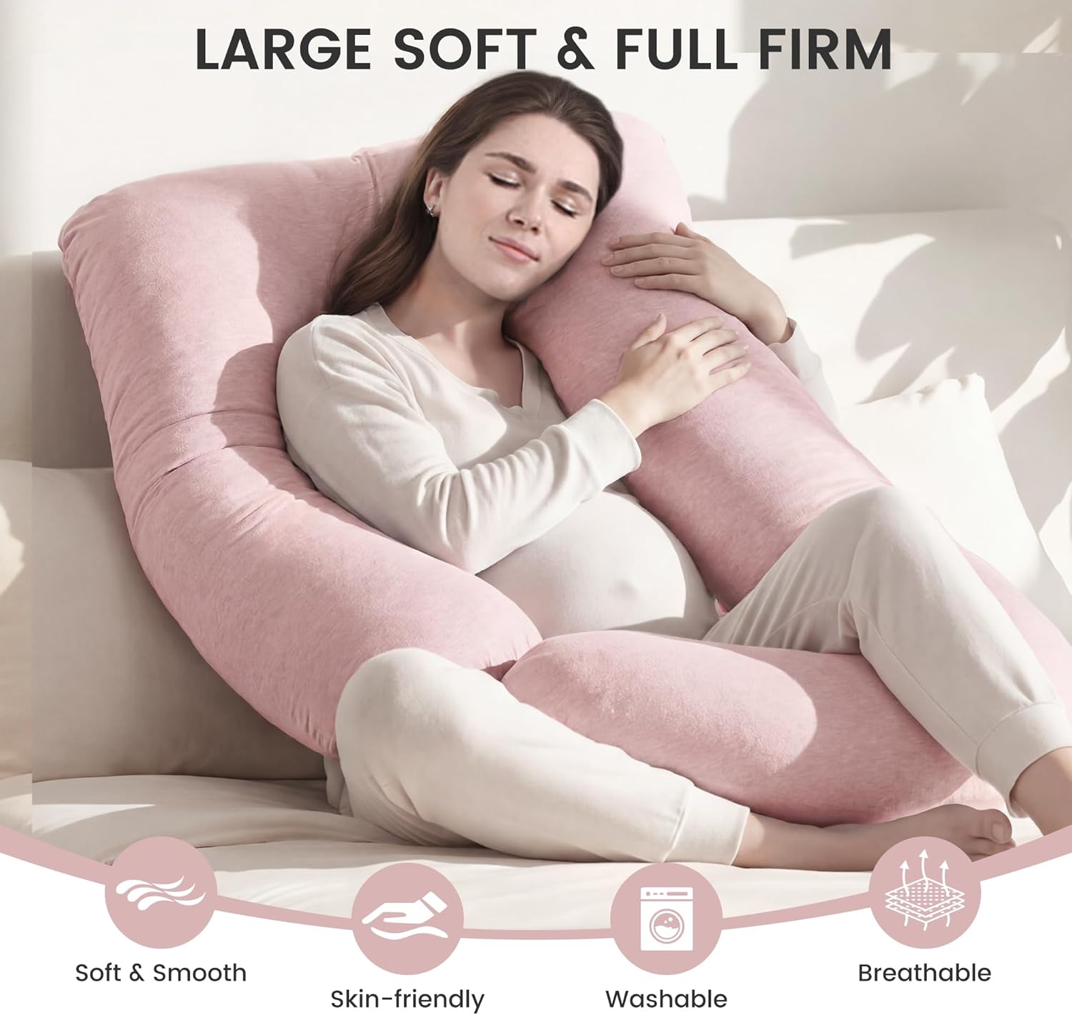 Detalle de Jcickt 59-Inch Full-Body Pregnancy Pillow with Ice Silk Cover, Pink