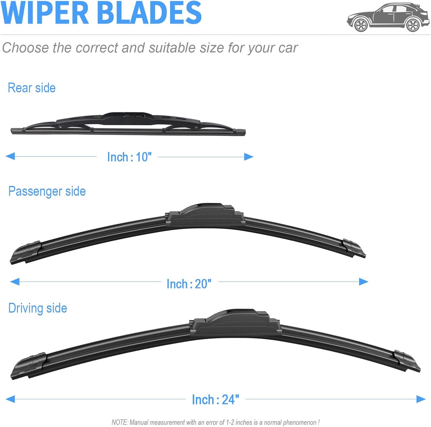 Detalle de Gavimnal Silicone Wiper Blades Replacement Set (24"/20"/10") for Chevrolet Traverse 2018-2023