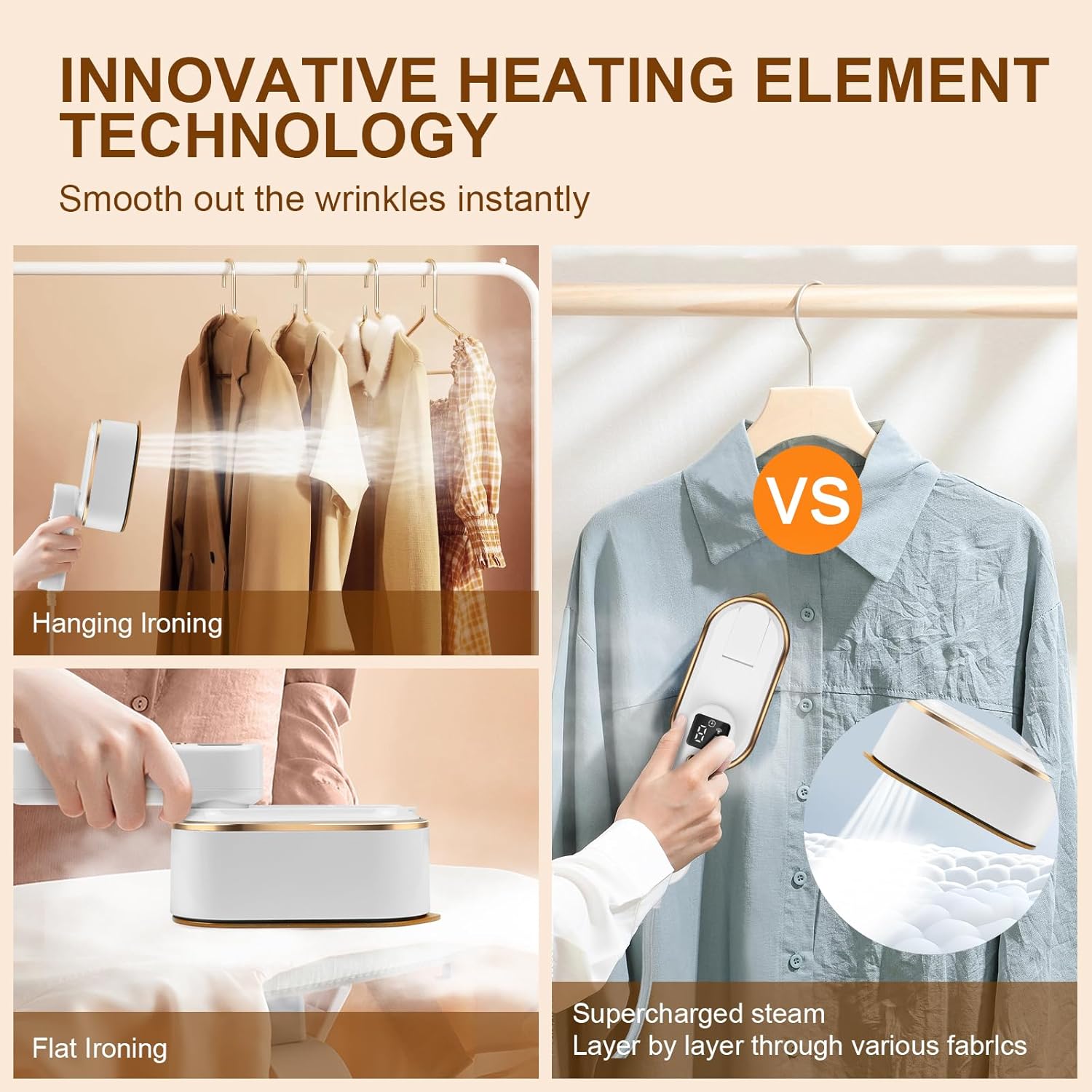 Thumbnail 2 de Travel Clothes Steamer Portable Iron with LCD Display, 3 Steam Levels & 150ml Tank (White)