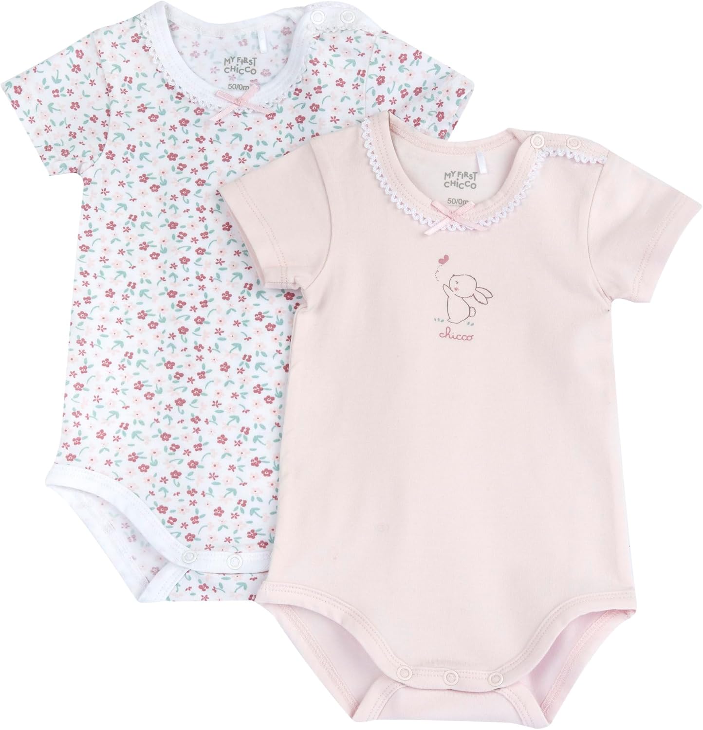 Detalle de Chicco Ensemble de 2 bodies à manches courtes pour bébé fille — ouverture pratique sur l’épaule et l’entrejambe
