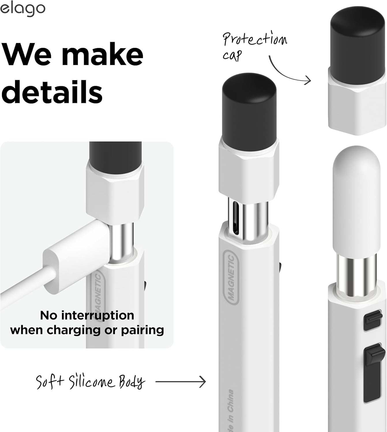 Detalle de elago X MONAMI Cover compatibile con Apple Pencil USB-C: custodia in silicone con attacco magnetico