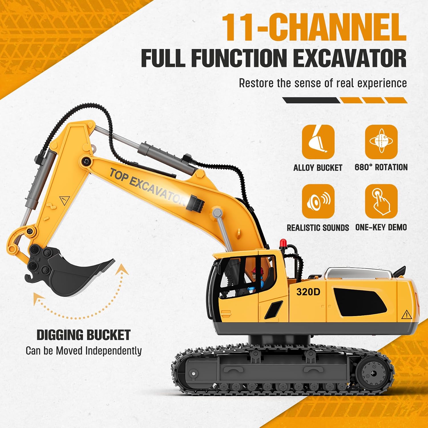 Detalle 2 de RC Excavator Remote Toy 11-Channel, 1200 mAh ⛏