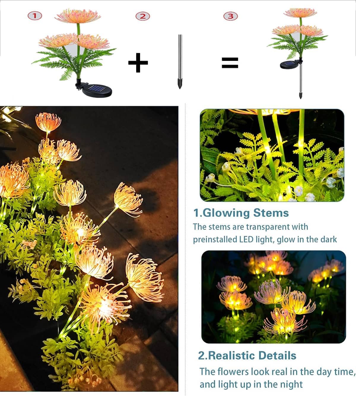 Thumbnail 6 de Joysing: luci solari a forma di fiore per giardino all'aperto, confezione da 2 – LED floreali impermeabili