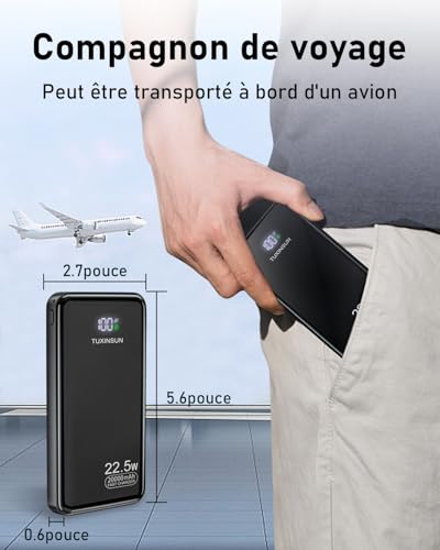 Detalle 2 de Power Bank 22.5W 20000mAh de TUXINSUN — Charge rapide et écran LCD, compacte et fiable