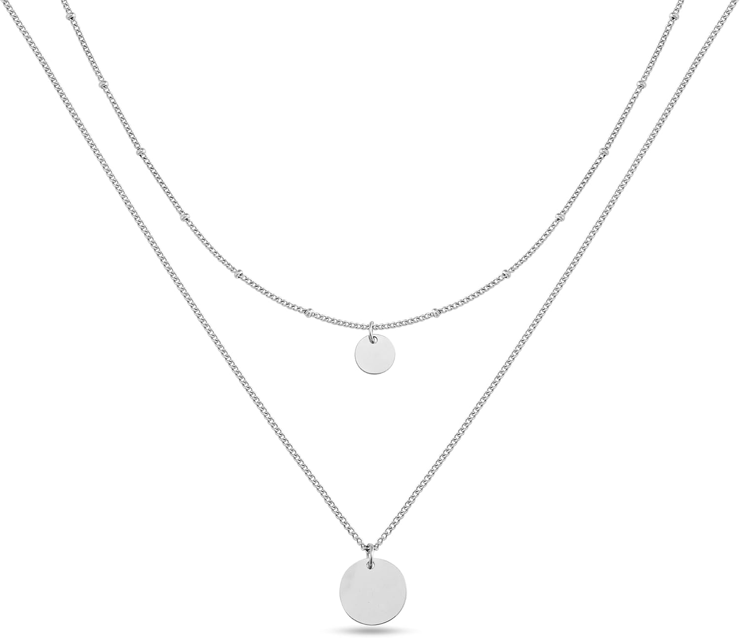 Thumbnail 6 de Layering Kette mit Plättchen-Anhänger: verstellbare 316L-Edelstahl-Halskette für Damen (18K Gold, Roségold & Silber)