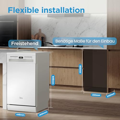Detalle de Midea Spülmaschine 45 cm Freistehend & Unterbaufähig – 10 Maßgedecke, EEK C