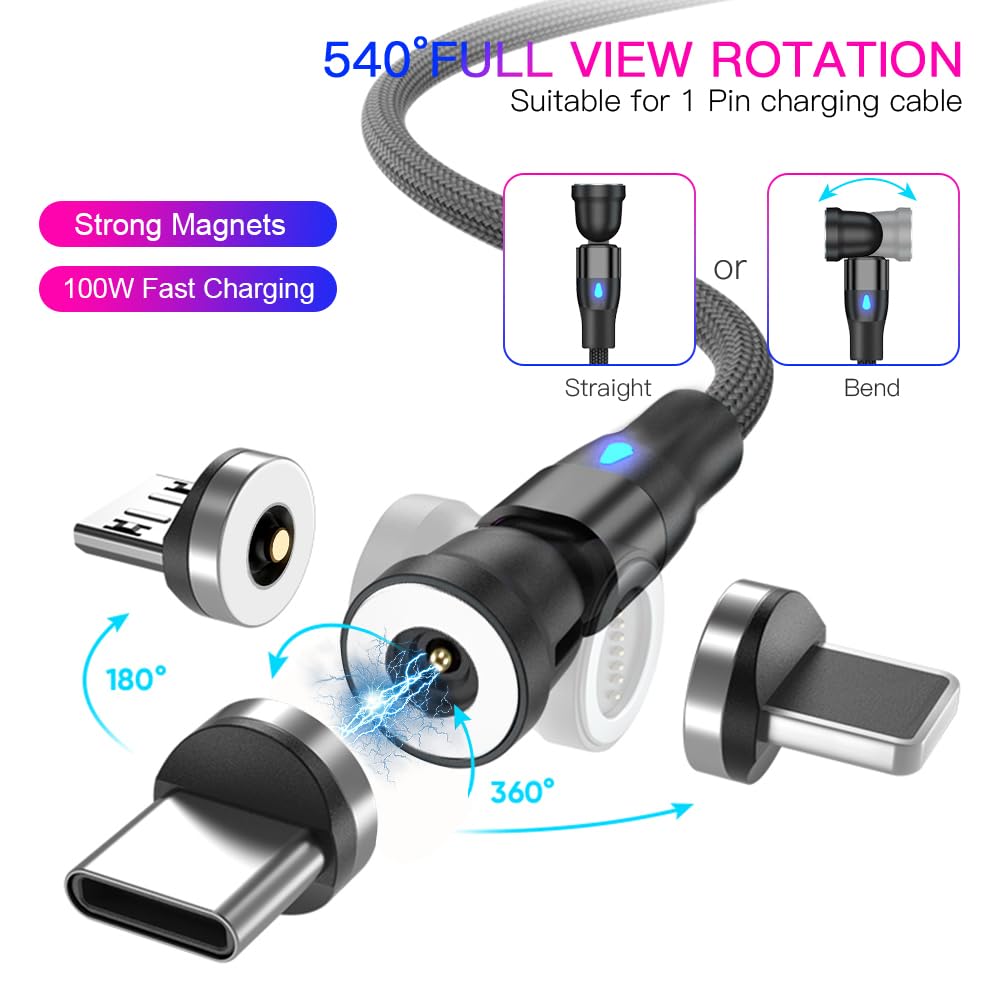 Detalle de AXFEE 2M 3-in-1 Magnetic Charger Cable with 540° Rotating Head and Organizer