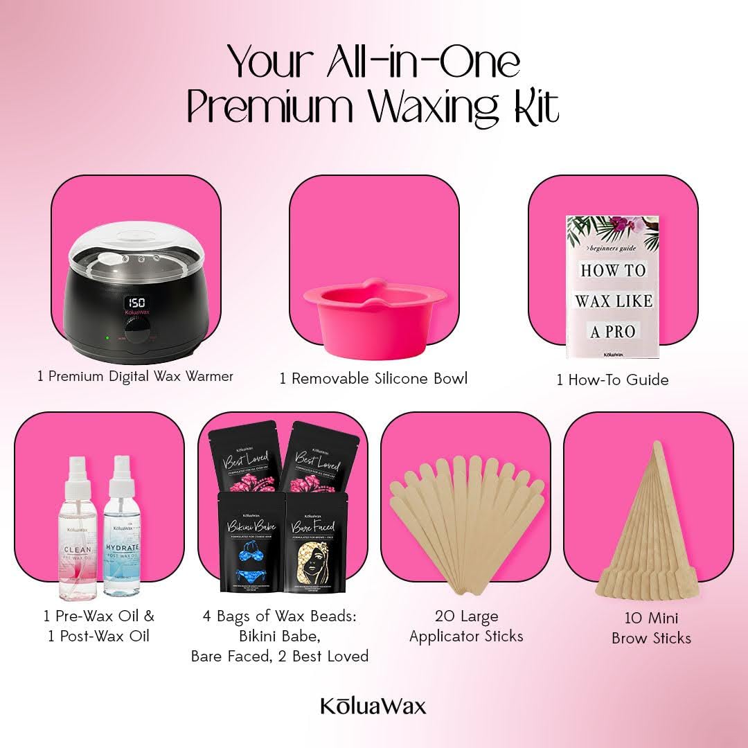 Detalle de KoluaWax Premium Waxing Kit for Women (Beginner Friendly) — Hard Wax Beads, Digital Warmer, Pre/Post Care