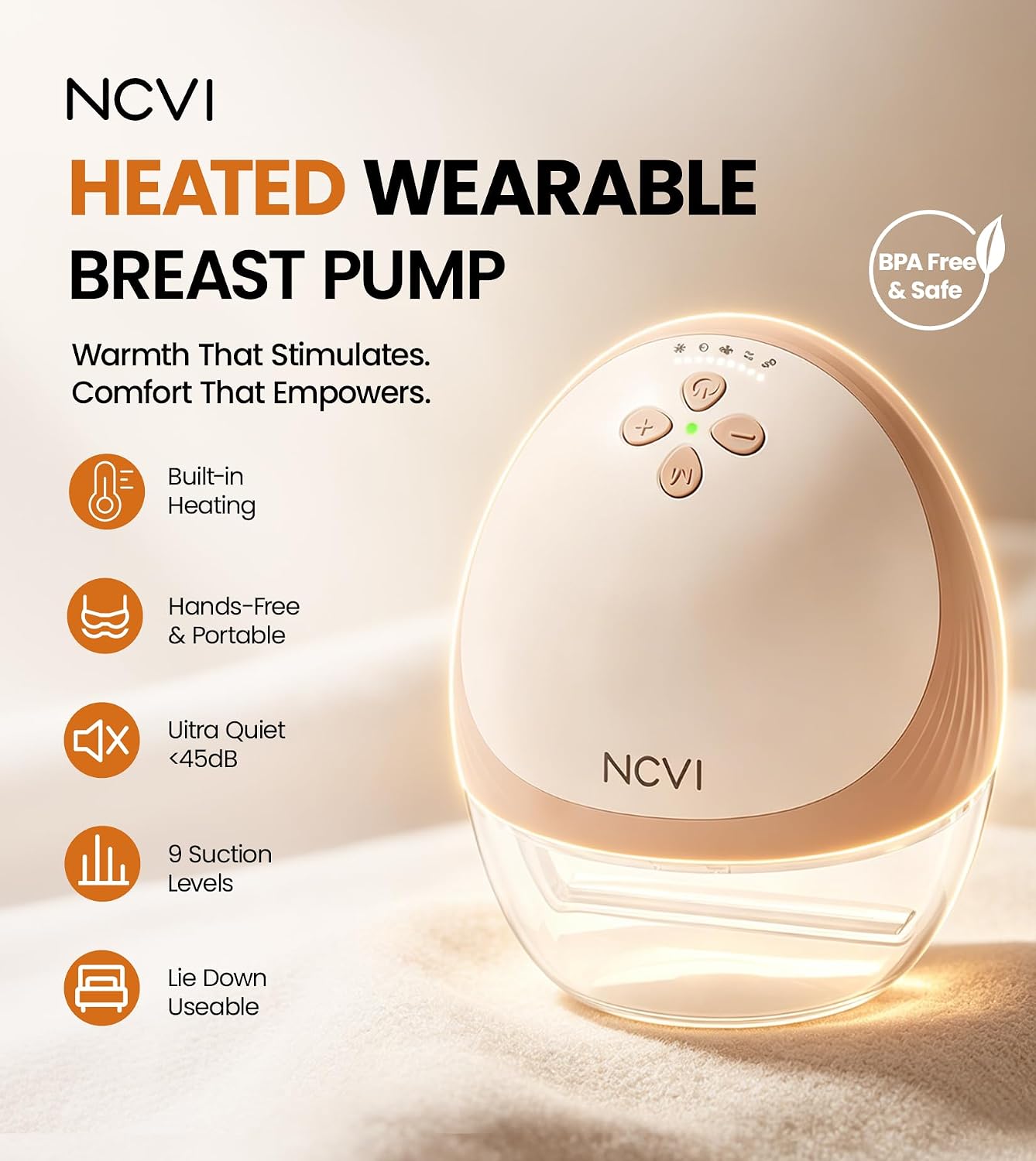 Detalle 2 de NCVI AM8161 Wearable Heated Breast Pump with 360° Heat and Adjustable Suction