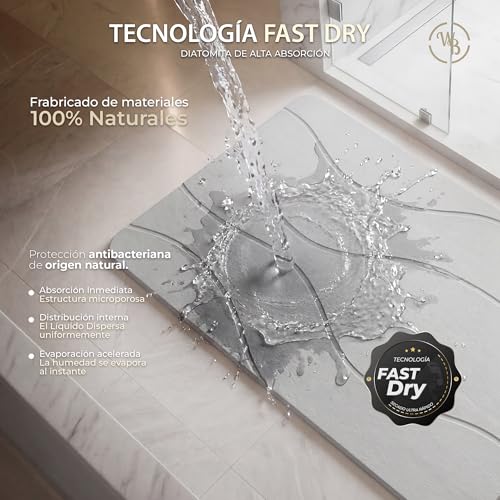 Detalle de WB® Alfombra Diatomita Baño Fast Dry 60x40 Gris – Secado Rápido, Antideslizante y Antibacteriana