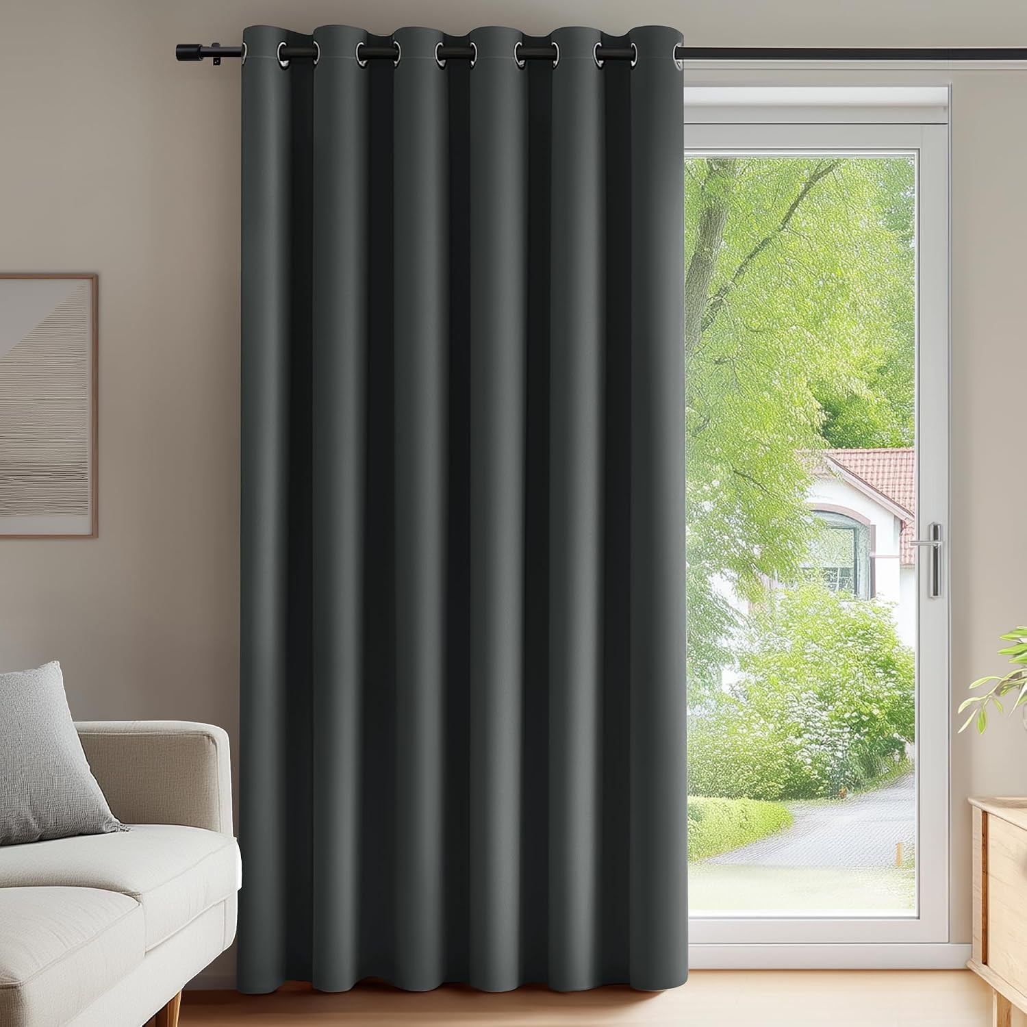 Deconovo Vorhänge Blickdicht Verdunklungsvo hang – 245x200 cm, Dunkelgrau, 1 Panel mit Ösen