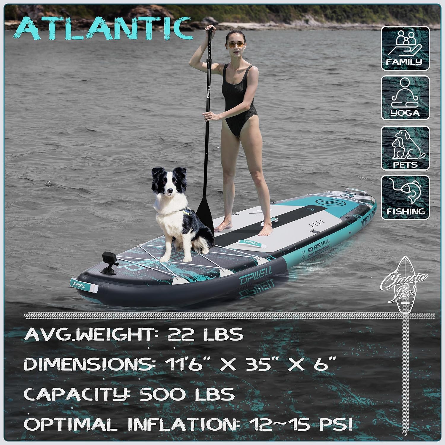 Detalle de UPWELL 11'6" Inflatable Paddle Board: Stable All-Around SUP for Families and Beginners
