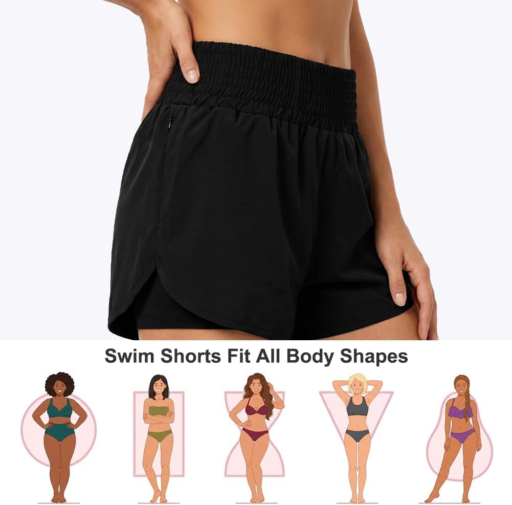 Thumbnail 3 de Aolso Pantaloncini da bagno Donna – Vita alta, asciugatura rapida e tasca antifurto