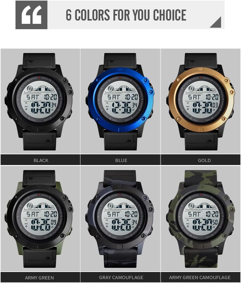 Detalle 2 de TONSHEN Herren Outdoor Digitaluhr 50M Wasserdicht mit LED-Hintergrundbeleuchtung – Stoppuhr, Countdown und Dual Time