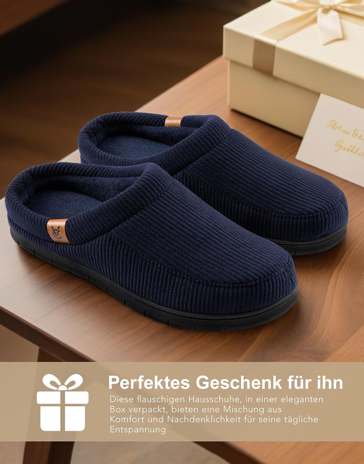 Thumbnail 5 de VeraCosy Herren Cord Mokassin Hausschuhe Memory Foam