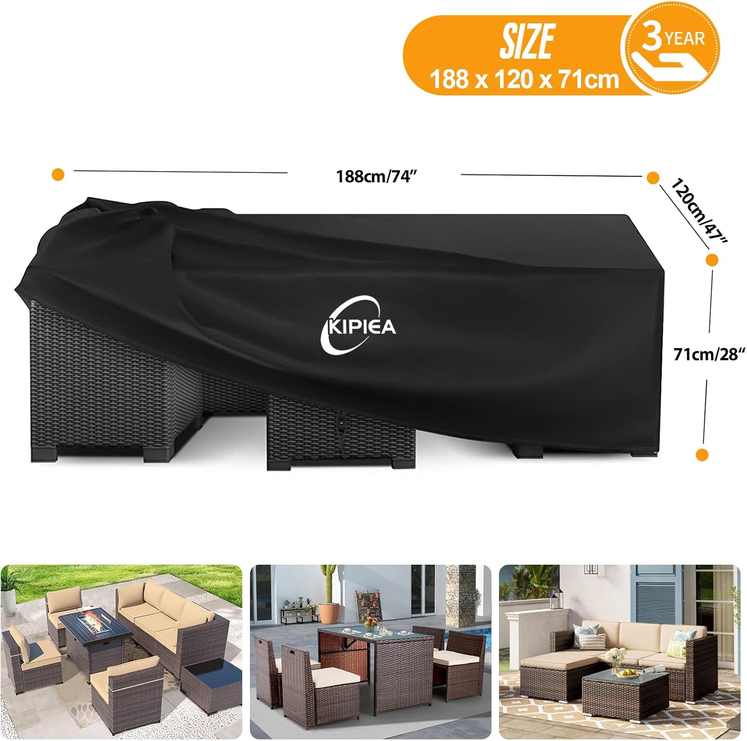 Thumbnail 1 de Kipiea Garden Furniture Covers Waterproof 420D Patio Set Cover (188 x 120 x 71cm) – Windproof, UV Resistant