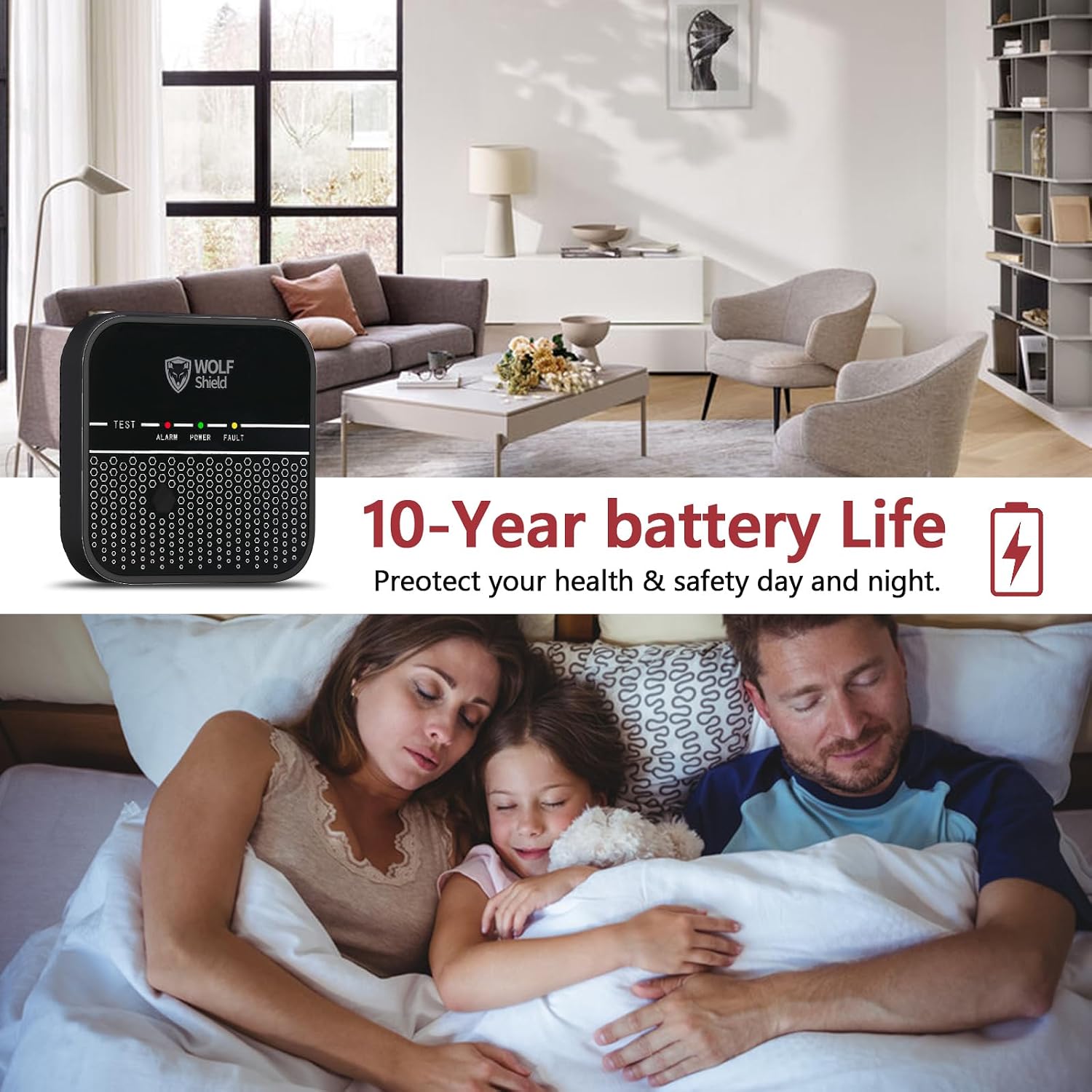 Thumbnail 3 de WOLF SHIELD Carbon Monoxide Detector 10‑year battery 🔔