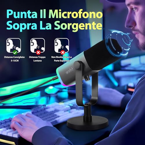 Detalle de FIFINE USB Gaming Microfono Dinamico per PC, PS4/PS5: versatile e pronto al streaming