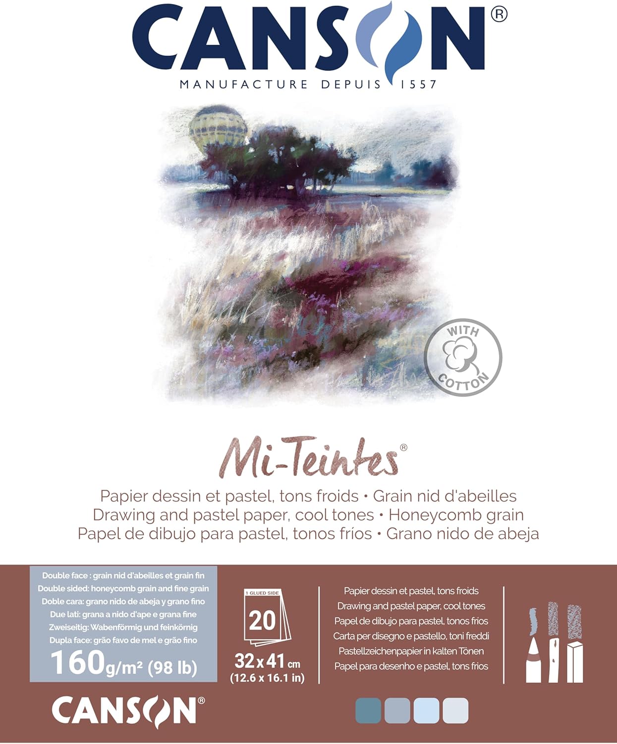 Thumbnail 6 de Canson Mi-Teintes Blocco 20 Fogli 24 x 32 cm, 160 g/m², Toni Grigi, Collato lato corto