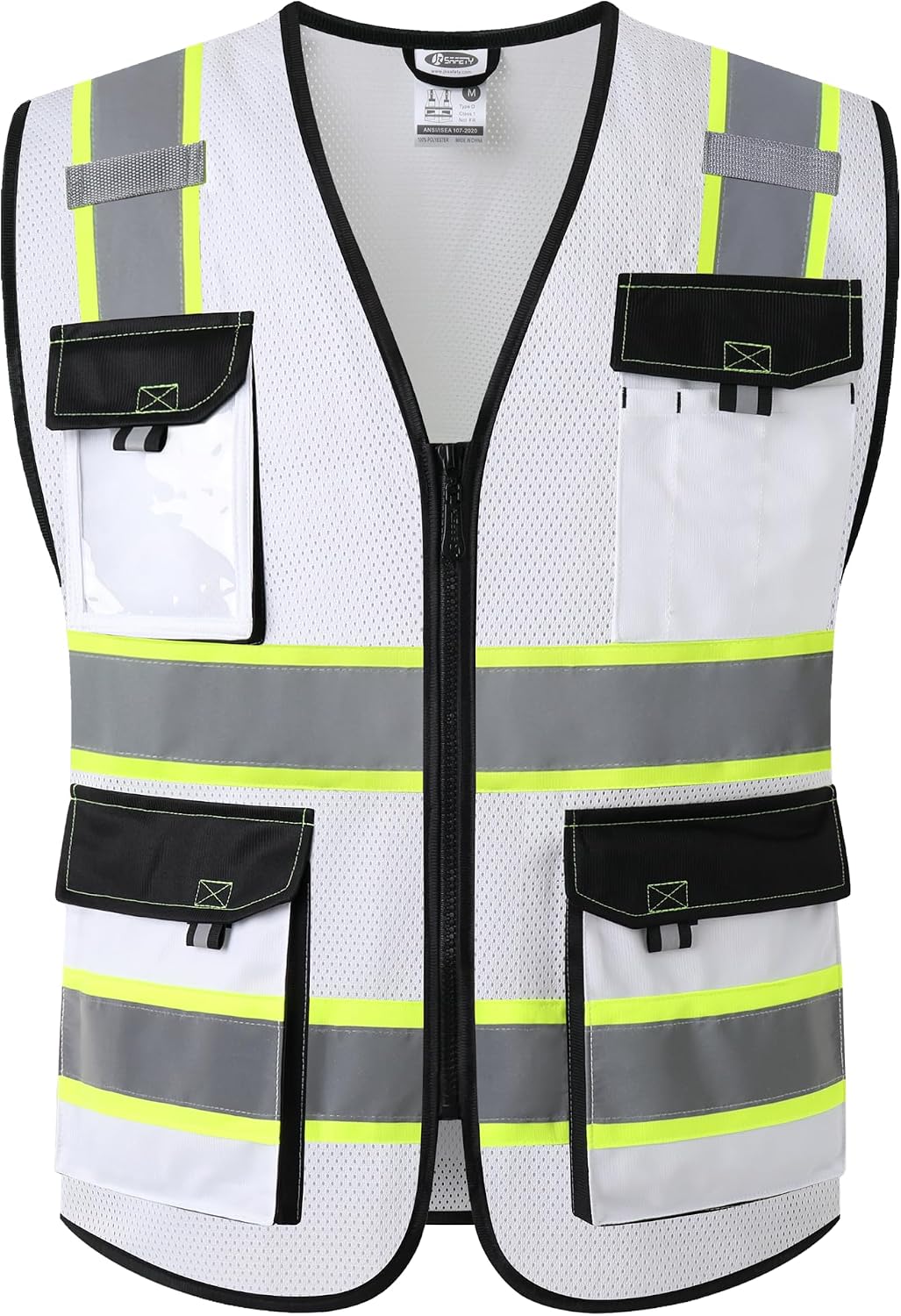 Detalle de JKSafety JK220 Reflective Safety Vest, White, Large Mesh with 4 Reflective Strips