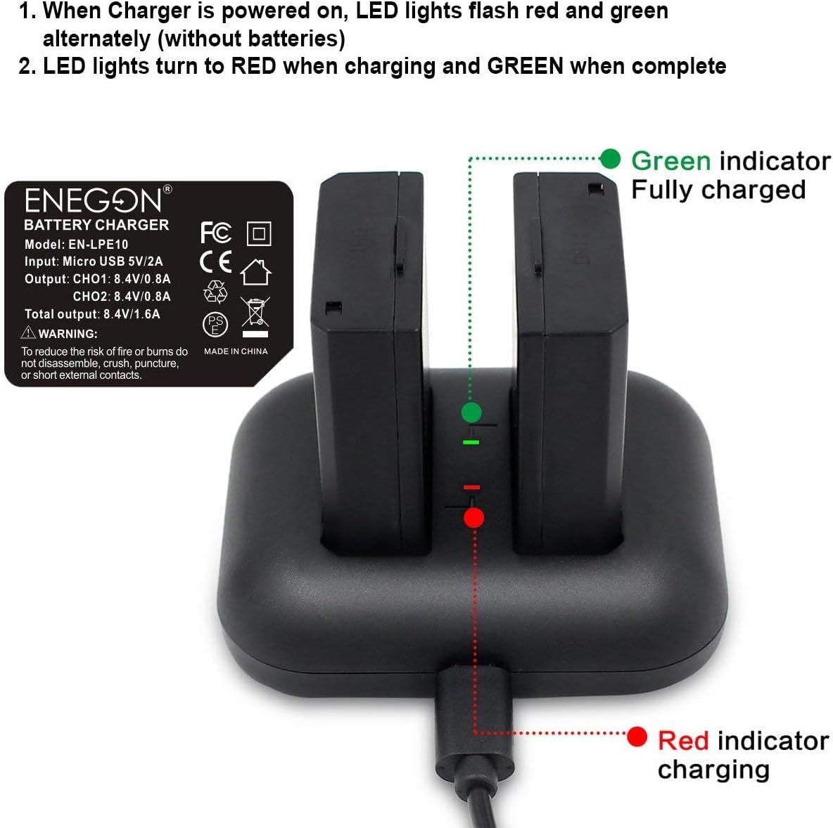 Thumbnail 6 de ENEGON Ersatzbatterie (2×1680mAh) und Rapid Dual Ladegerät für Canon LP-E10 – kompatibel mit EOS-Rebel-Reihe