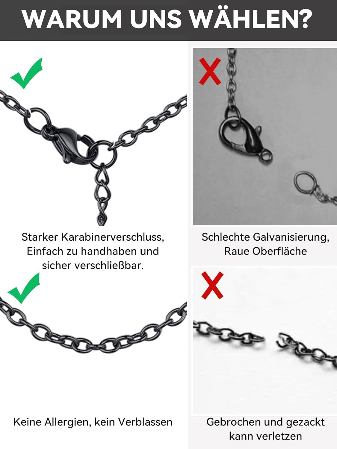 Thumbnail 5 de ChainsHouse Damen-Rolokette Ankerkette aus 316L-Edelstahl (1,4–2 mm) – feine Halskette mit Karabinerverschluss