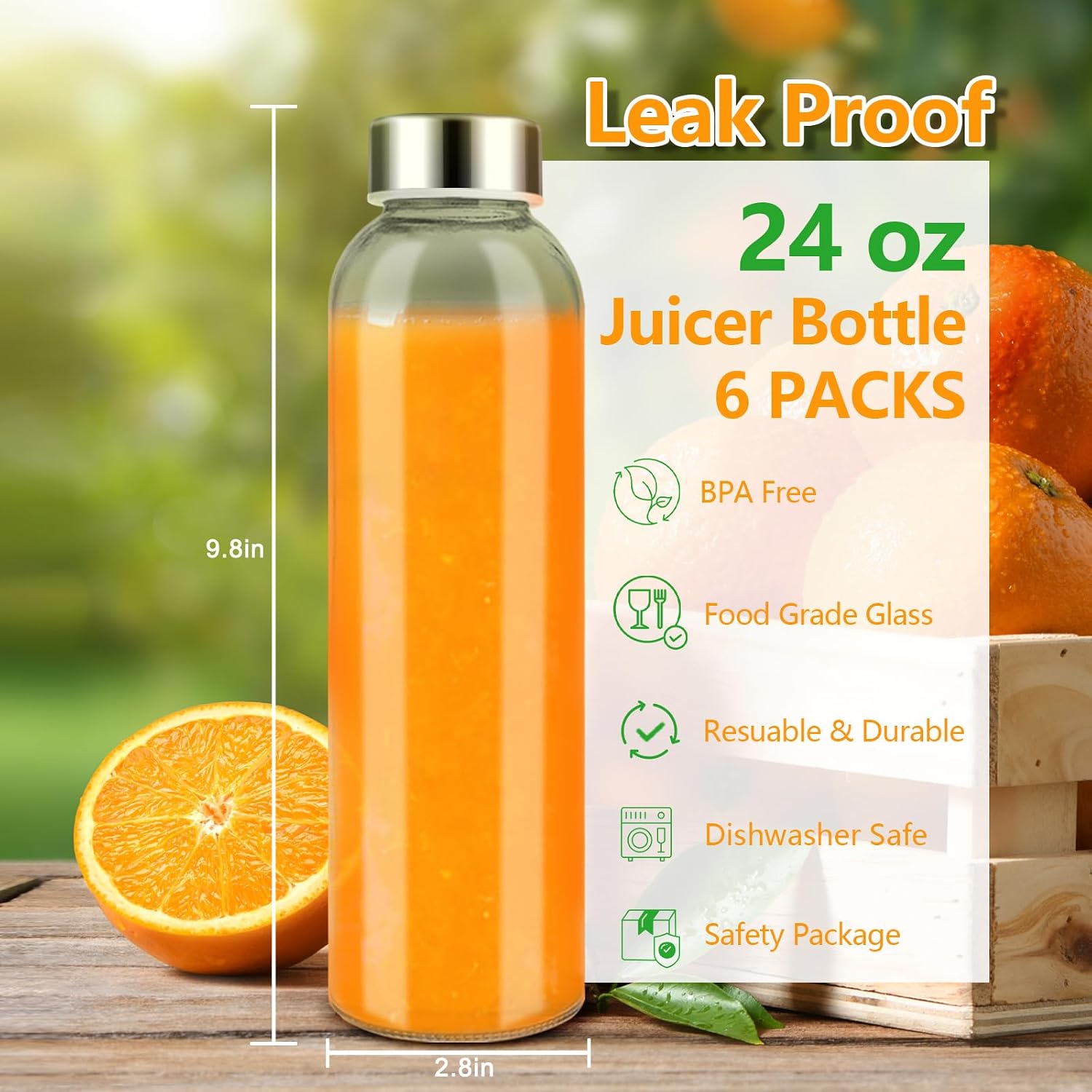 Thumbnail 1 de Zukro 24 oz Glass Juice Bottles with Airtight Lids (6 Pack)