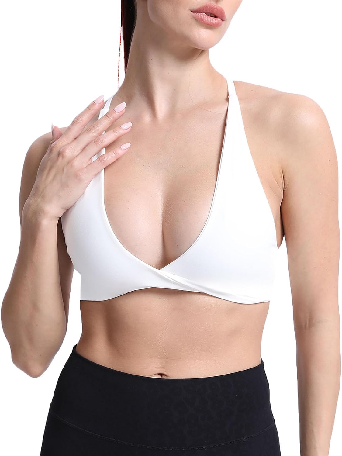 Detalle de Aoxjox Women's Metamorph Sienna Twist Bra Yoga Crop Tank