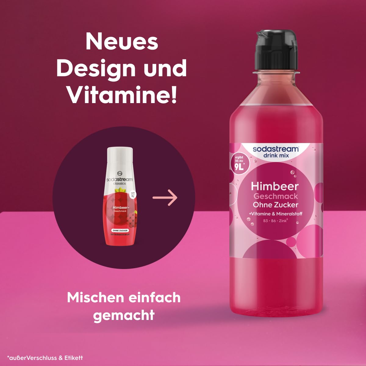 Detalle 2 de Sodastream drink mix Himbeere ohne Zucker – 4er Pack (4 × 440 ml) mit Vitaminen & Mineralstoffen