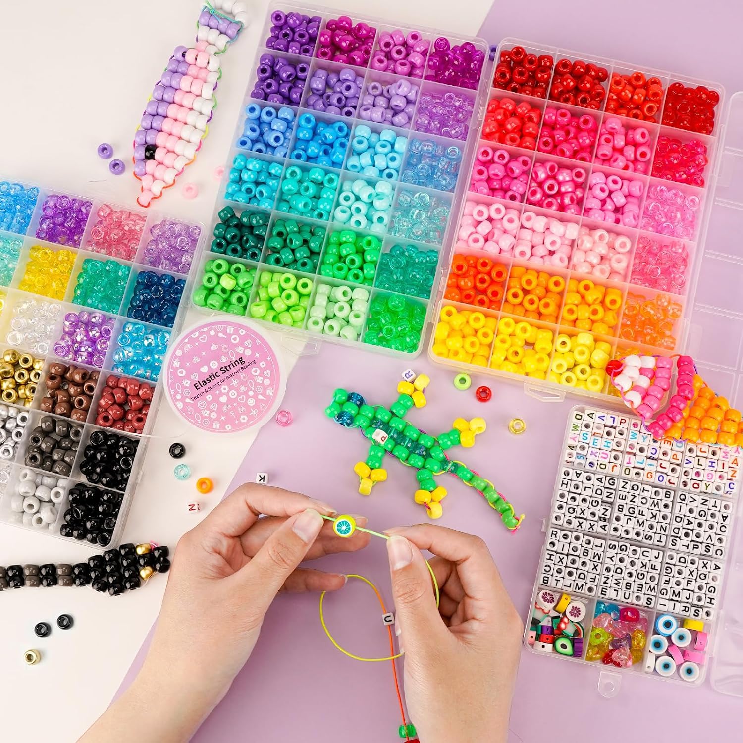 Detalle de Sistenia Pony Beads Kit, 6 x 9mm Acrylic Beads, 72 Colors and Letter Beads