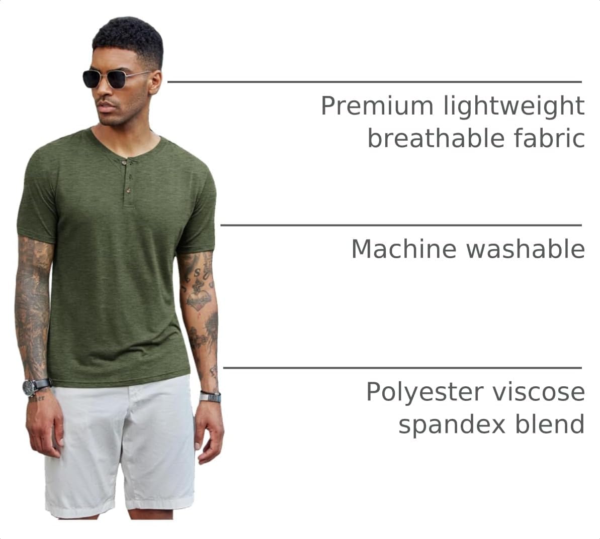 Detalle de COOFANDY Men's Henley Short Sleeve Casual Basic Tee