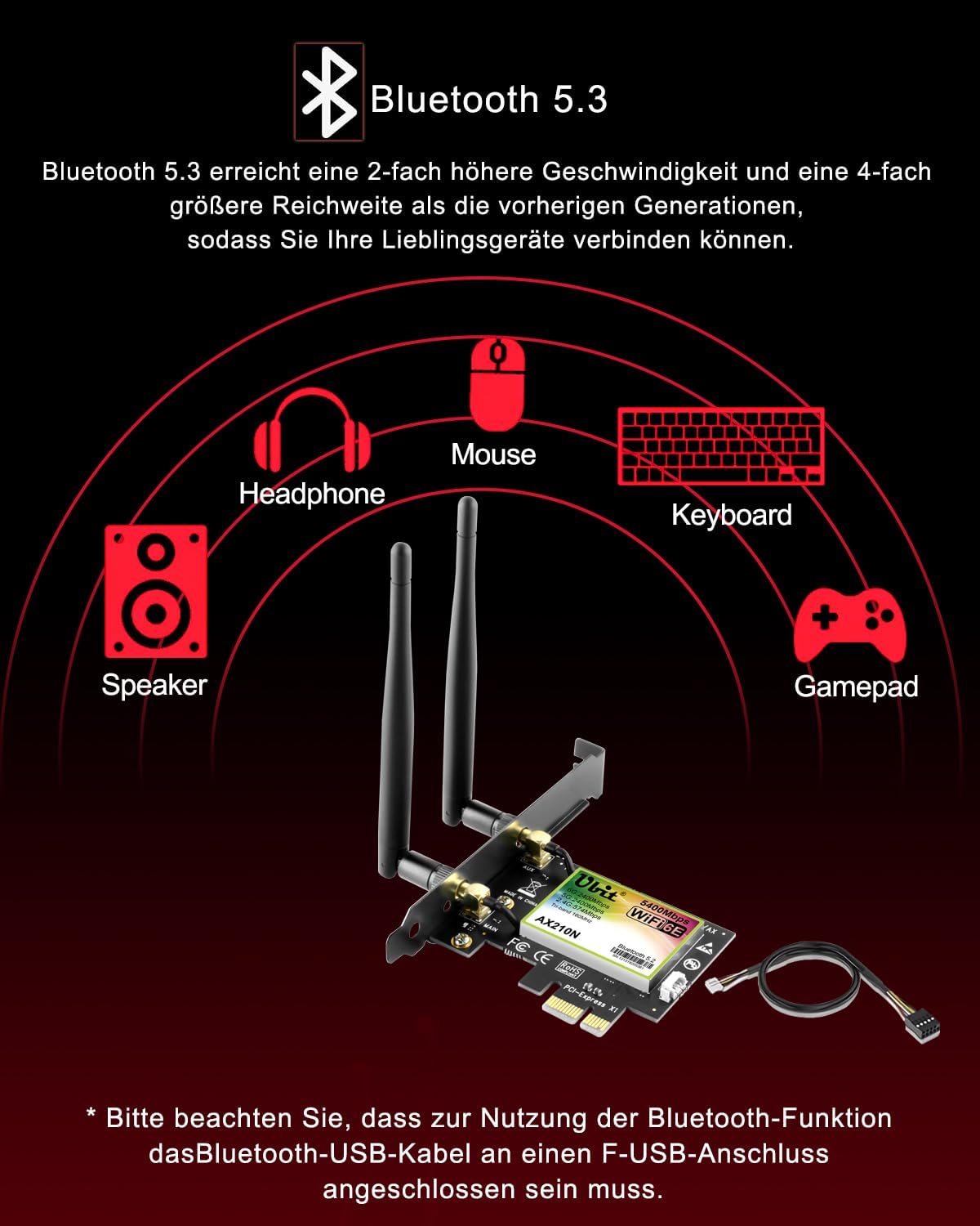Thumbnail 4 de Ubit WiFi 6E AXE5400 PCIe WLAN Karte