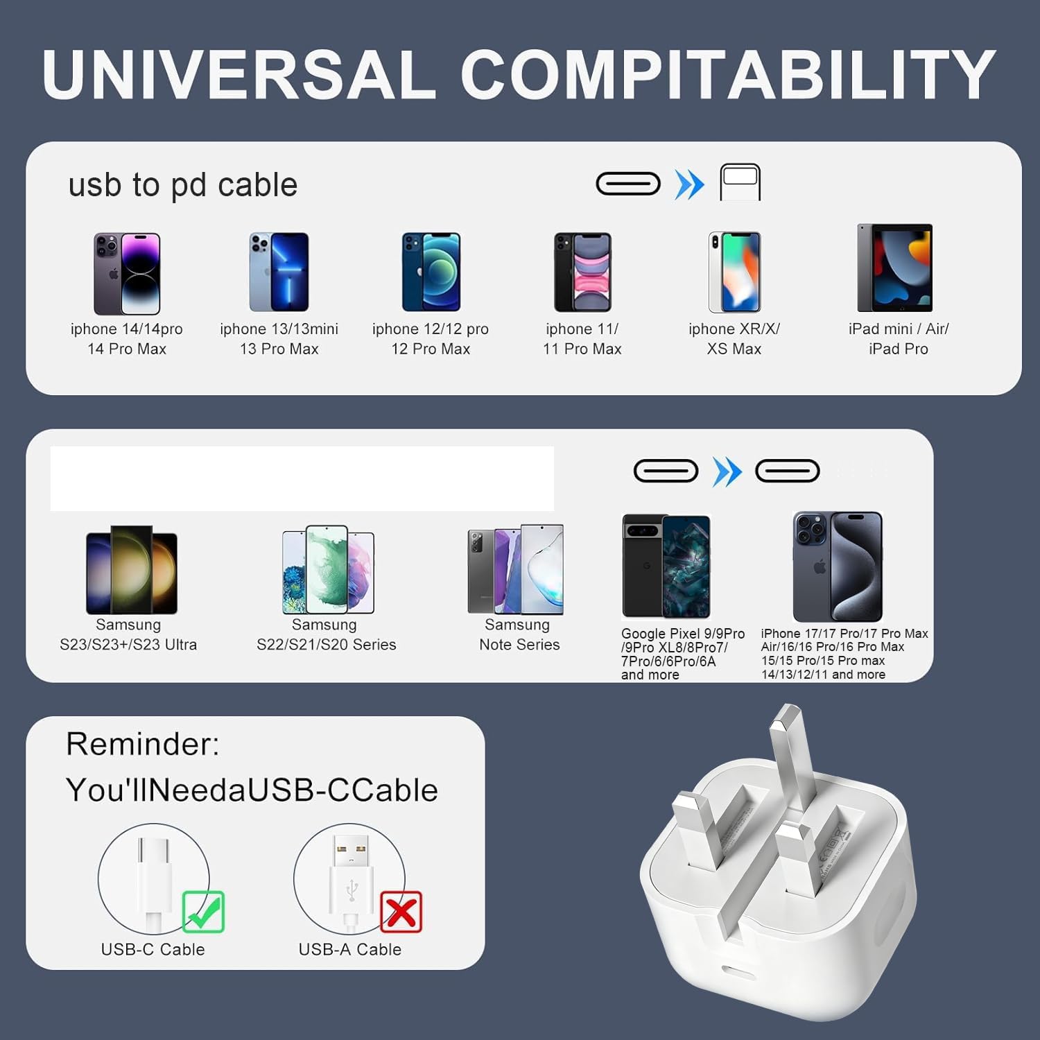 Thumbnail 5 de USB C Plug UK 20W Fast Charger - UK plug, compatible with iPhone, iPad and more